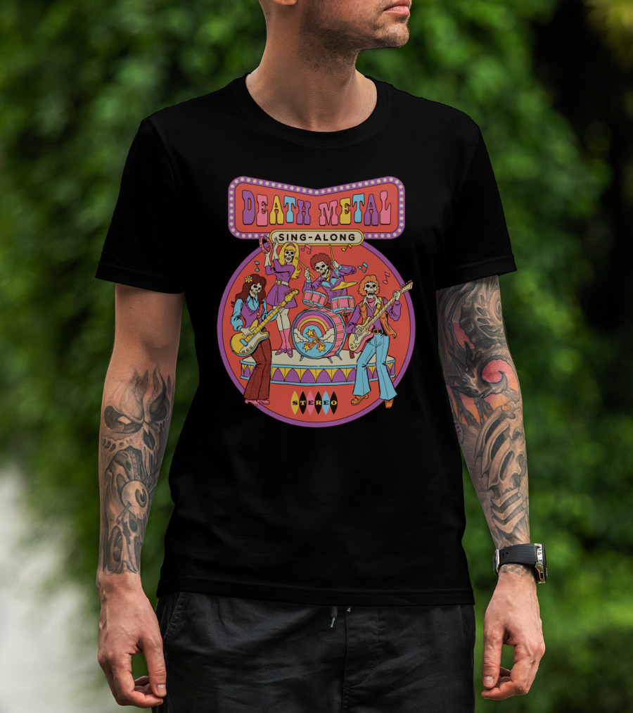 Death Metal Sing Along Retro Skeleton Rock Band Stereo Music T-Shirt