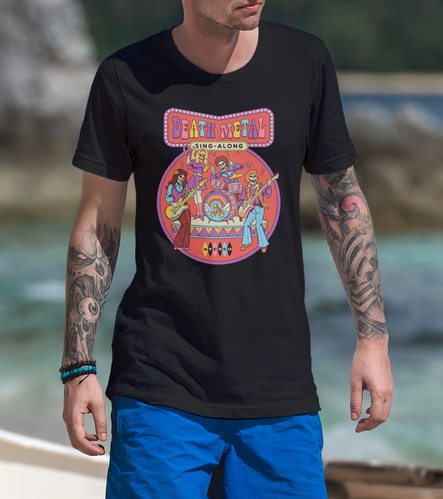 Death Metal Sing Along Retro Skeleton Rock Band Stereo Music T-Shirt