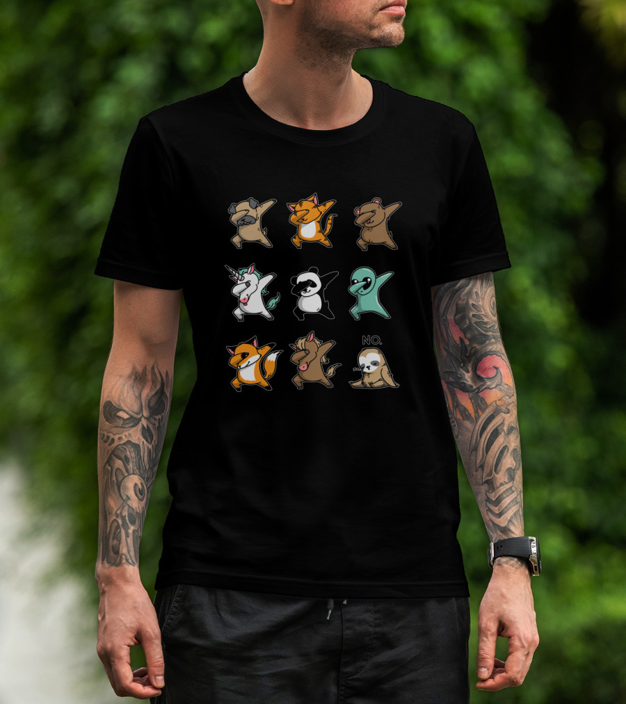 Dabbing Animals Unicorn Fox Panda Sloth Pug Bear Collection T-Shirt