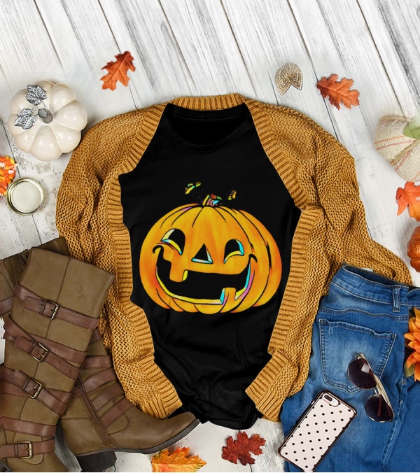 Colorful Laughing Party Pumpkin Halloween Jack O'Lantern T-Shirt