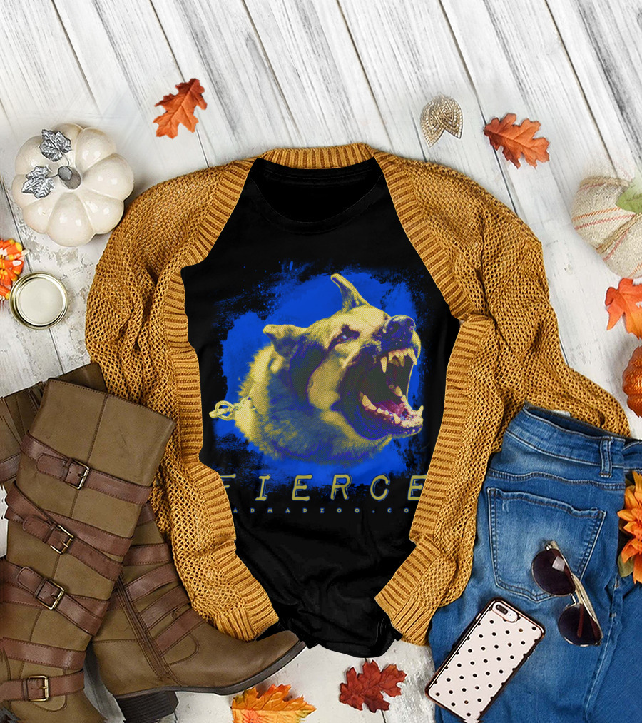 Fierce Dog MadMadZoo.com Bold Blue and Yellow T-Shirt