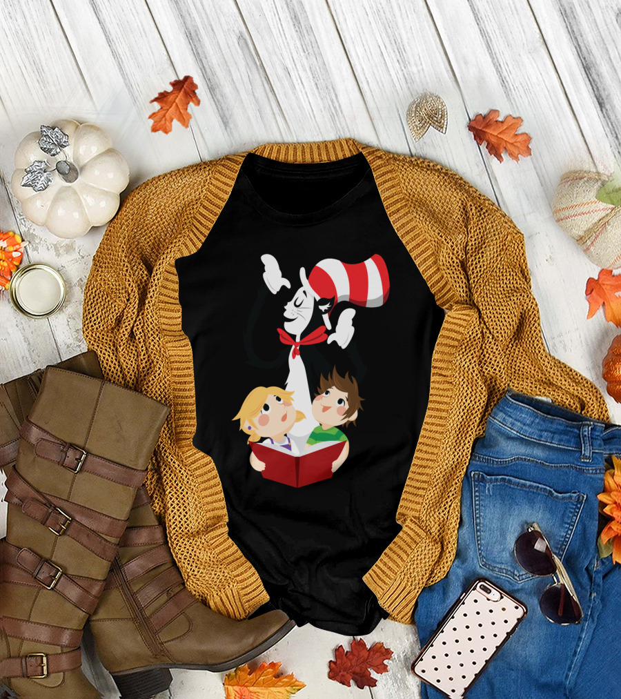 All You Need Is A Book Featuring Iconic Cat in the Hat Reading to Children T-Shirt