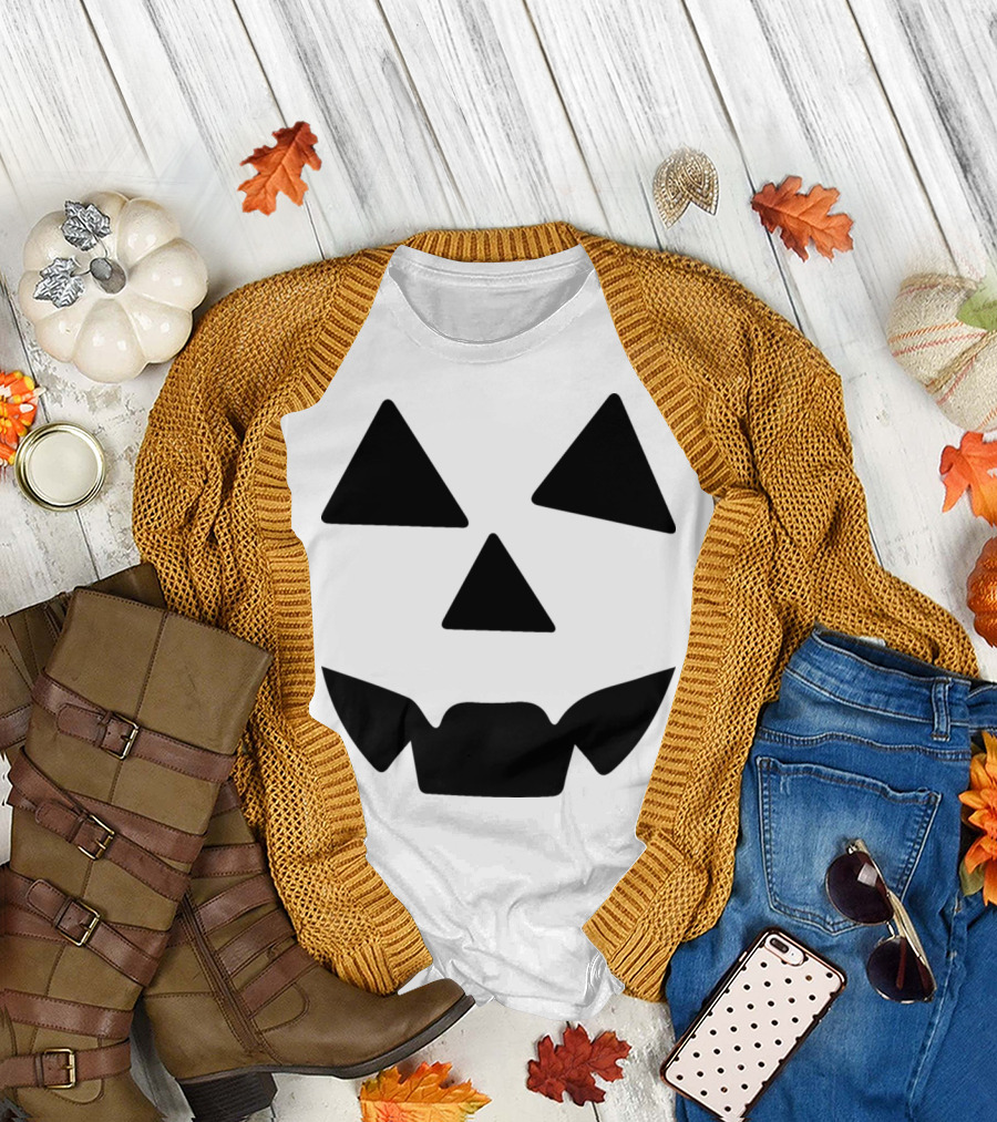 Halloween Pumpkin Scary Jack O'Lantern Face Black Triangles T-Shirt