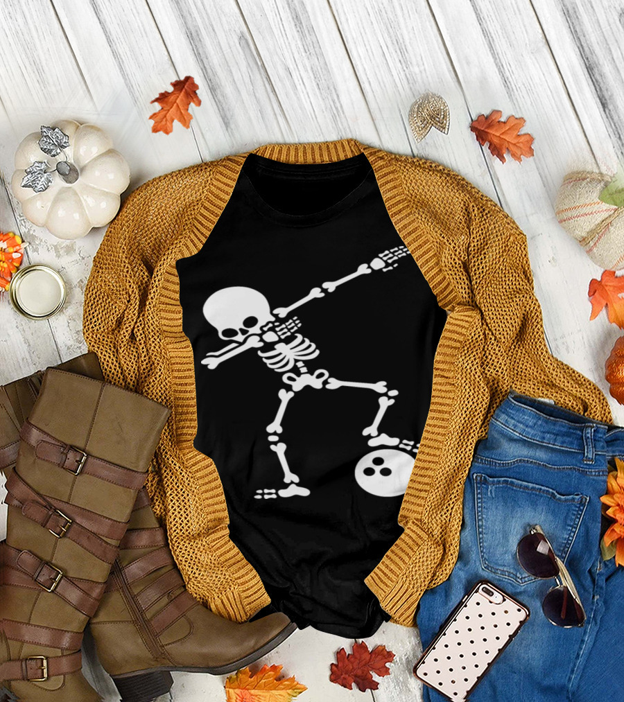 Bowling Skeleton Dabbing Strike Pose T-Shirt