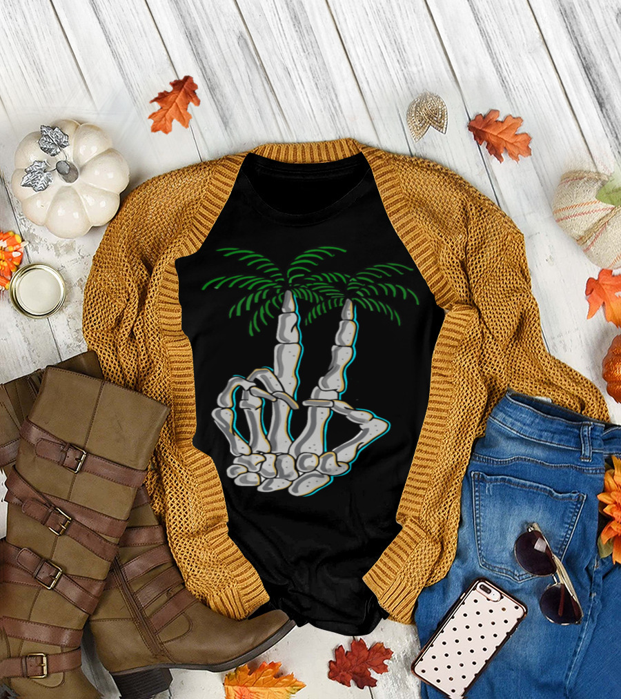 Peace Skeleton Hand Palm Trees T-Shirt