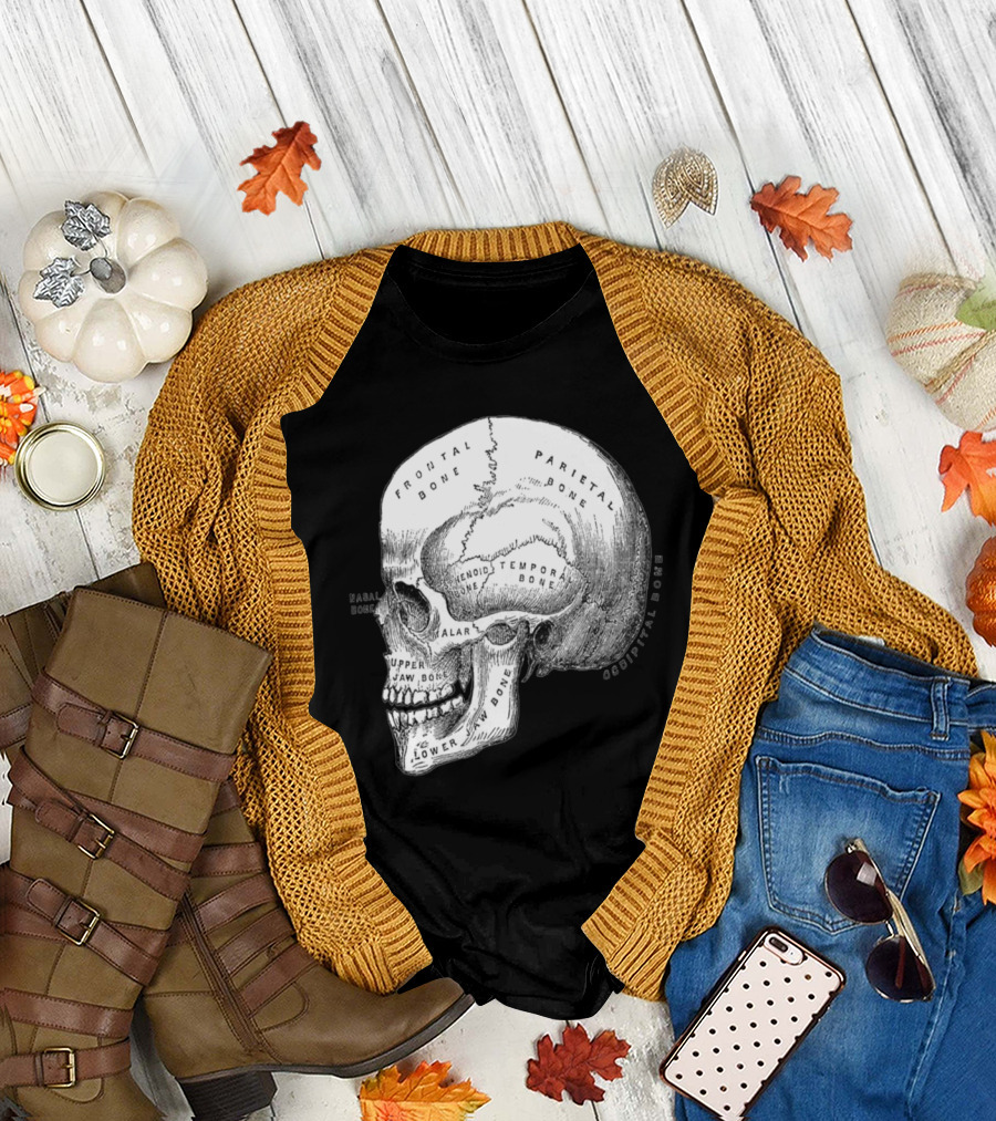 Anatomically Correct Skull Frontal Parietal Occipital Sphenoid Bone Diagram T-Shirt