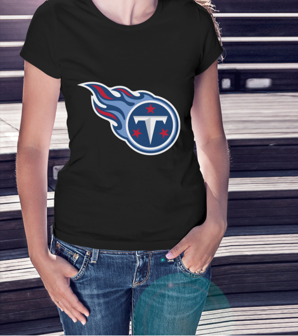 Tennessee Titans Logo Iconic Emblem Blue And Red Flames T-Shirt