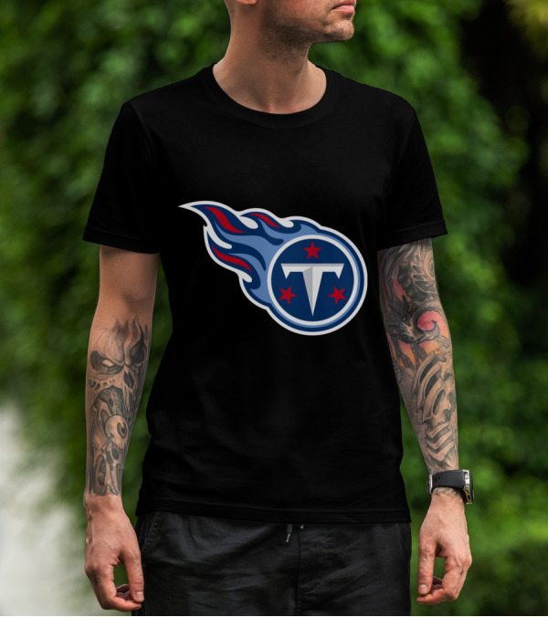 Tennessee Titans Logo Iconic Emblem Blue And Red Flames T-Shirt