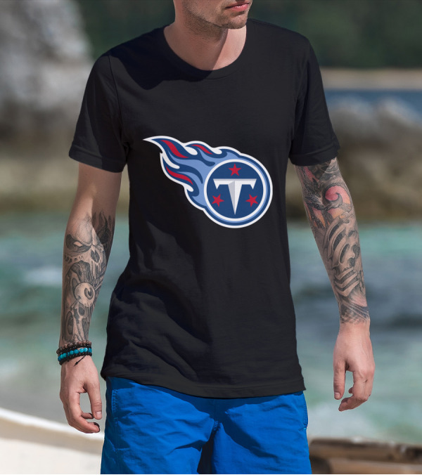 Tennessee Titans Logo Iconic Emblem Blue And Red Flames T-Shirt