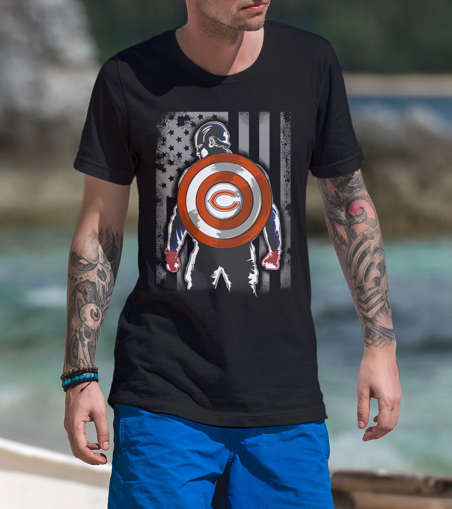 Chicago Bears Captain America Flag Shield Crossover T-Shirt
