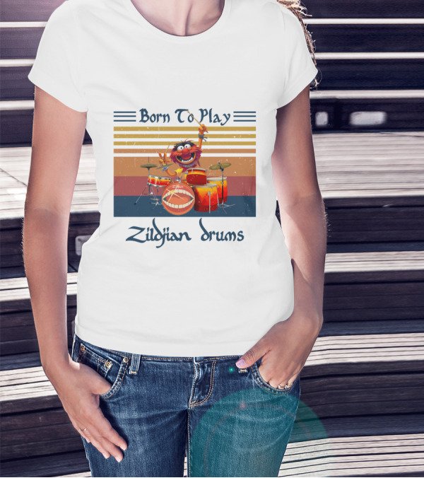 Born To Play Zildjian Drums With Animal On Drum Set T-Shirt