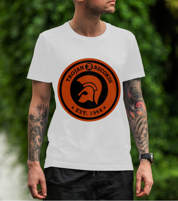 TROJAN RECORDS EST. 1968 Iconic Helmet Logo Emblem T-Shirt