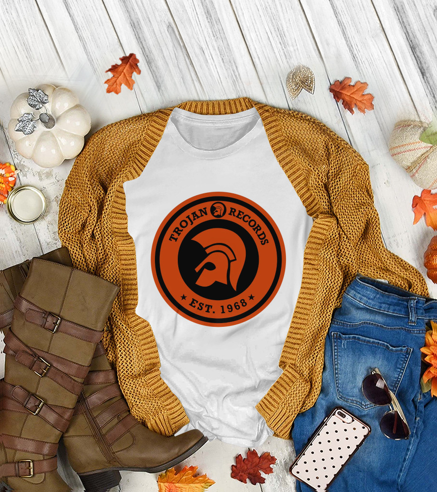 TROJAN RECORDS EST. 1968 Iconic Helmet Logo Emblem T-Shirt