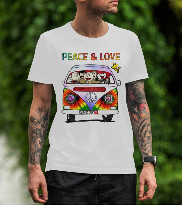 PEACE And LOVE Snoopy Woodstock Peanuts Tie-Dye Van T-Shirt