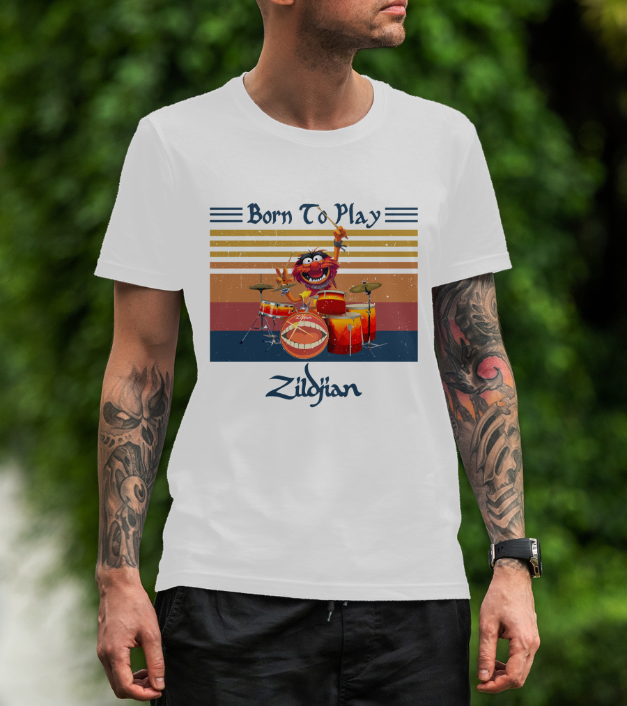 Born To Play Zildjian Drum Animal Muppets Vintage Stripes T-Shirt