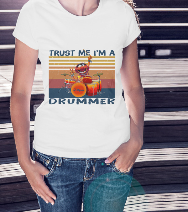 Trust Me I'm A Drummer Zildjian Vintage Animal Playing Drums T-Shirt