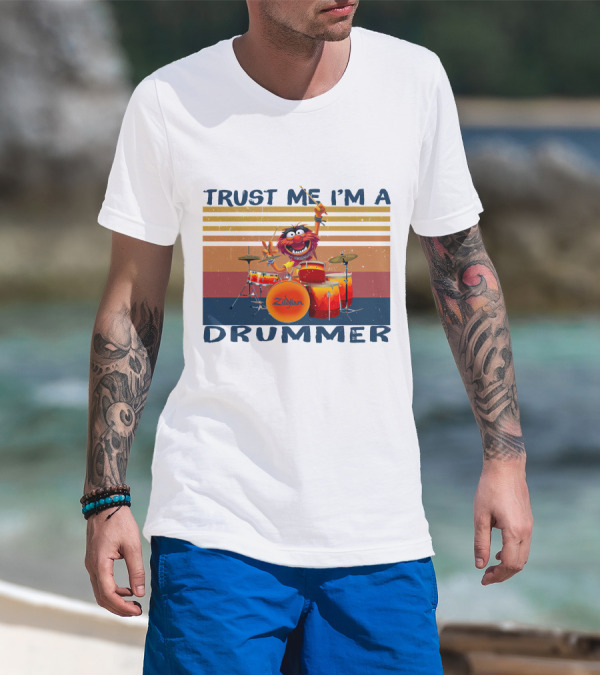 Trust Me I'm A Drummer Zildjian Vintage Animal Playing Drums T-Shirt