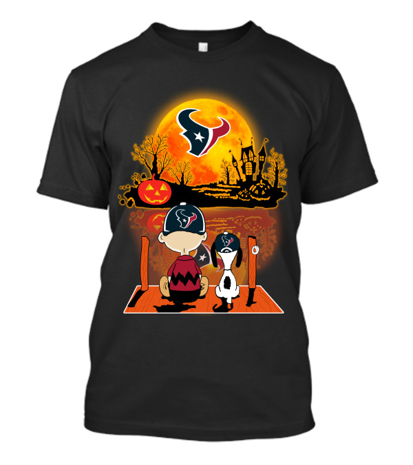 Houston Texans Snoopy And Charlie Brown Halloween Pumpkin Moon T-Shirt