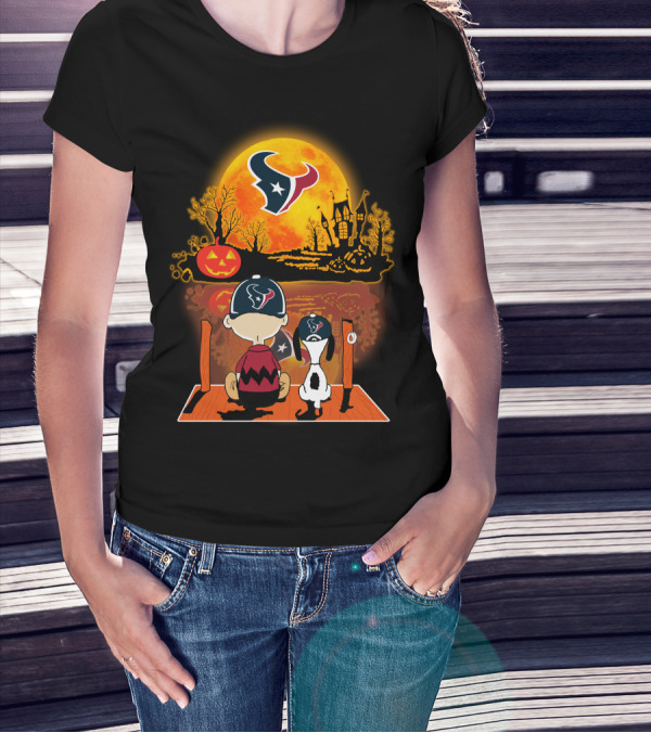 Houston Texans Snoopy And Charlie Brown Halloween Pumpkin Moon T-Shirt