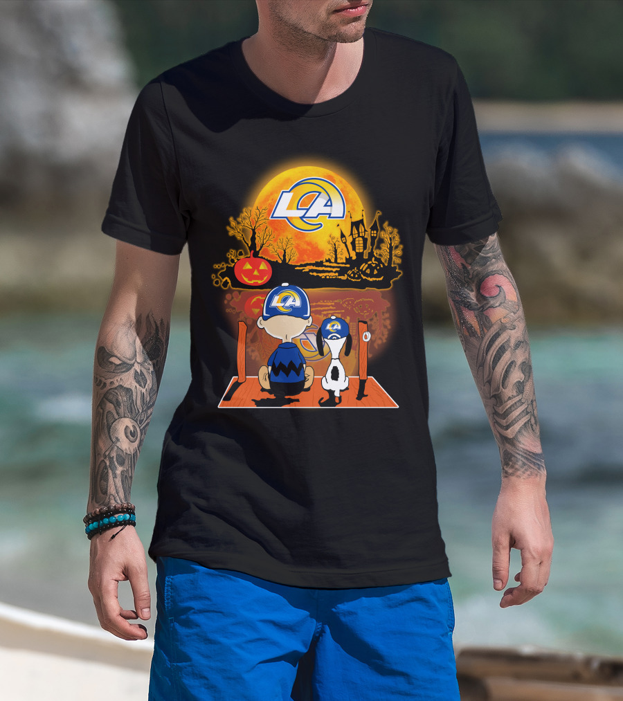 Los Angeles Rams Snoopy Charlie Brown Halloween Pumpkin Moon T-Shirt