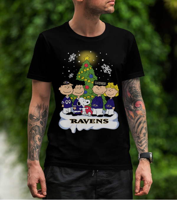 Snoopy Christmas Baltimore Ravens Charlie Brown Characters T-Shirt