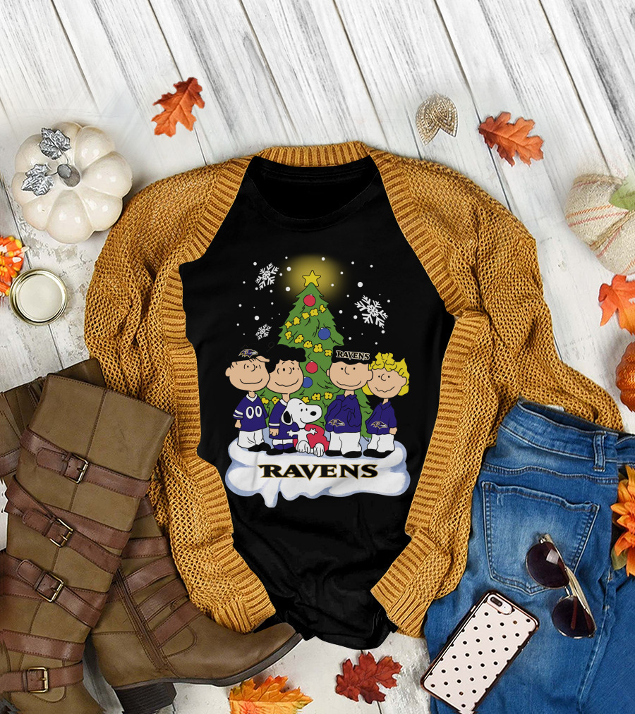 Snoopy Christmas Baltimore Ravens Charlie Brown Characters T-Shirt