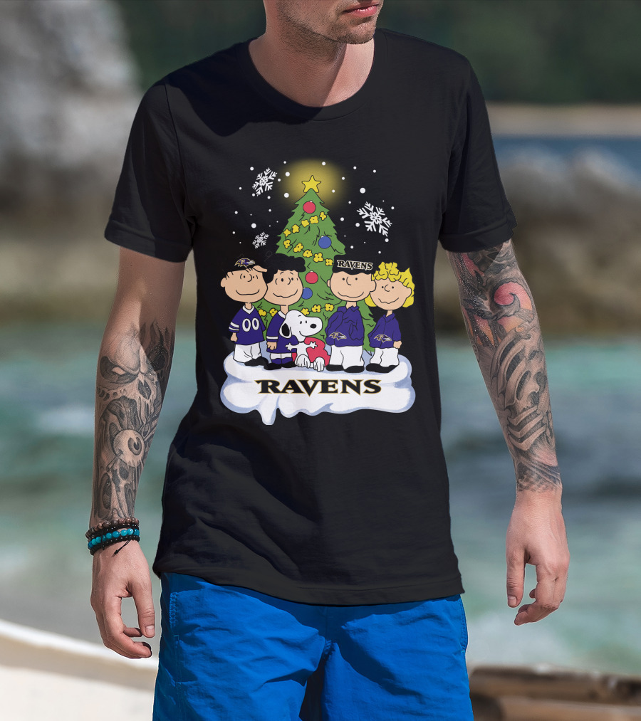 Snoopy Christmas Baltimore Ravens Charlie Brown Characters T-Shirt