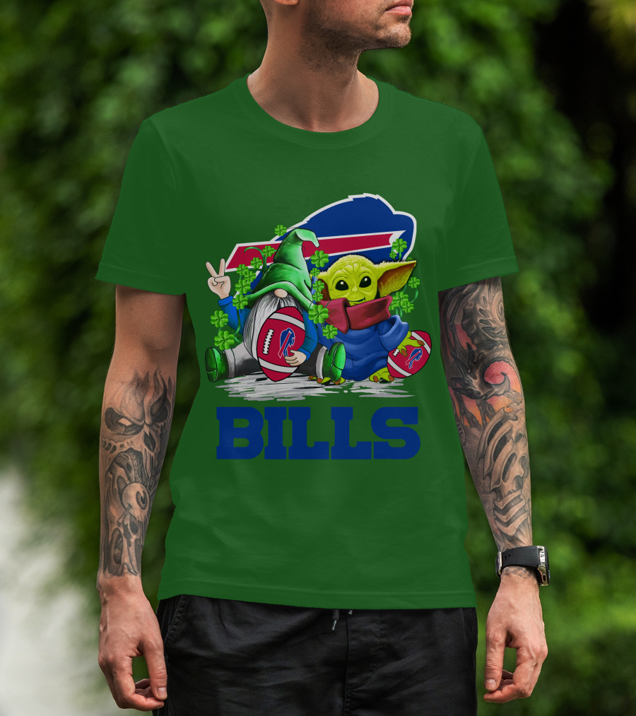 Buffalo Bills St. Patrick's Day Football With Green Gnome And Child Figure T-Shirt
