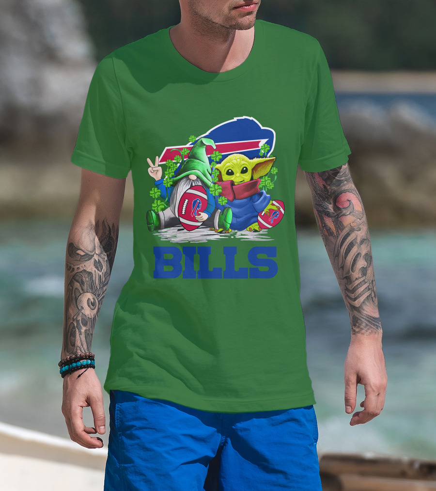 Buffalo Bills St. Patrick's Day Football With Green Gnome And Child Figure T-Shirt