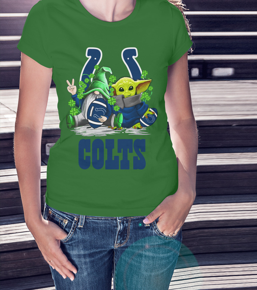 Colts St. Patrick's Day Gnome And Baby Alien Football With Clover T-Shirt