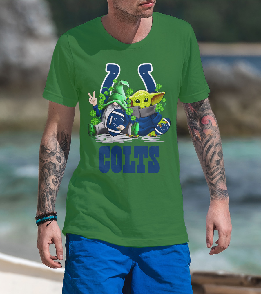 Colts St. Patrick's Day Gnome And Baby Alien Football With Clover T-Shirt