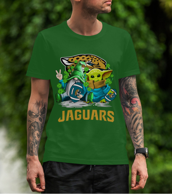Jacksonville Jaguars St. Patrick's Day Gnome And Baby Alien Football With Shamrocks T-Shirt
