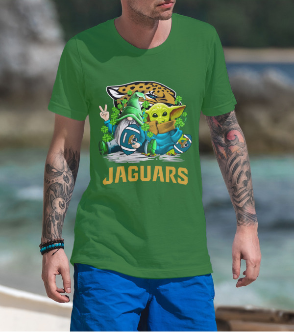 Jacksonville Jaguars St. Patrick's Day Gnome And Baby Alien Football With Shamrocks T-Shirt