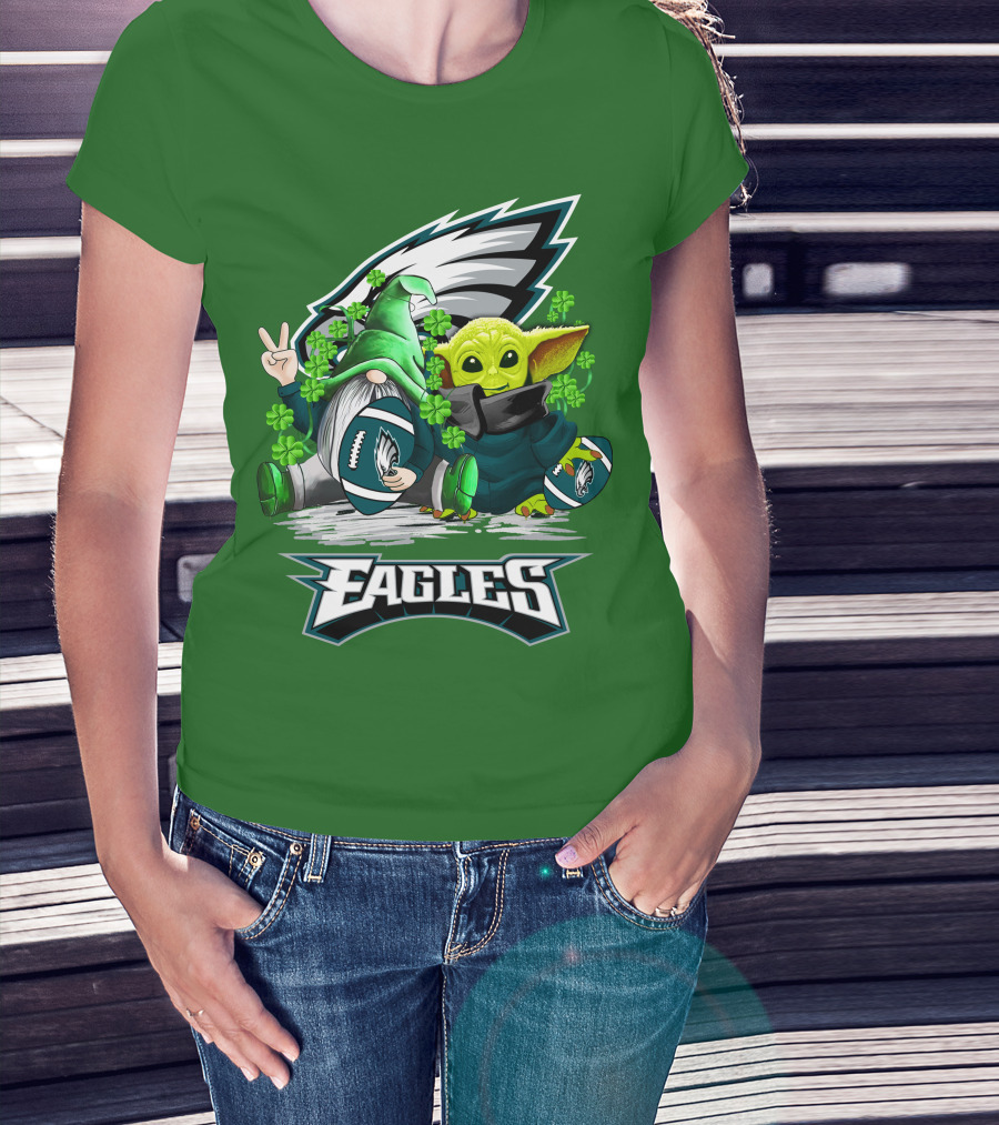 Philadelphia Eagles St. Patrick’s Day Football With Gnome And Baby Alien T-Shirt