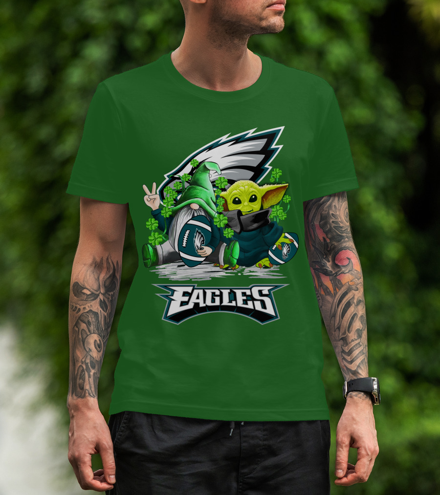 Philadelphia Eagles St. Patrick’s Day Football With Gnome And Baby Alien T-Shirt