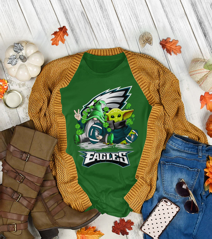 Philadelphia Eagles St. Patrick’s Day Football with Gnome and Baby Alien T-Shirt