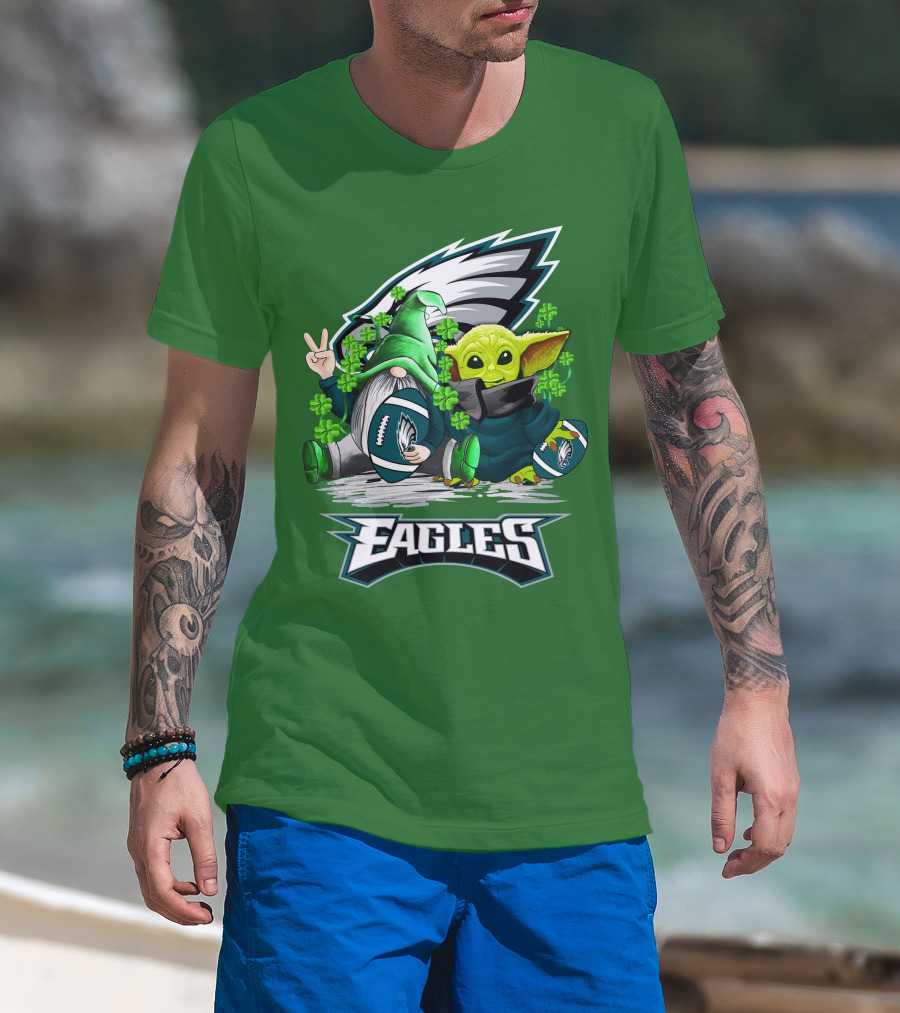 Philadelphia Eagles St. Patrick’s Day Football With Gnome And Baby Alien T-Shirt