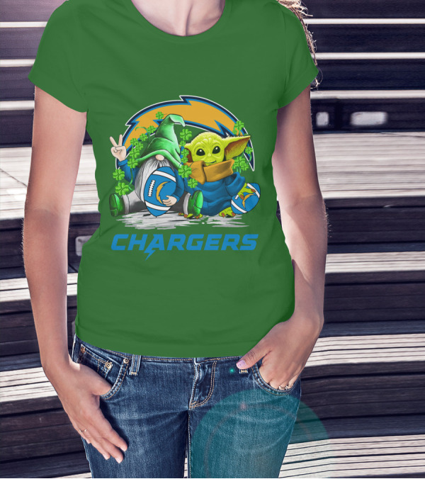 Los Angeles Chargers St. Patrick’s Day Football Gnome And Baby Alien T-Shirt