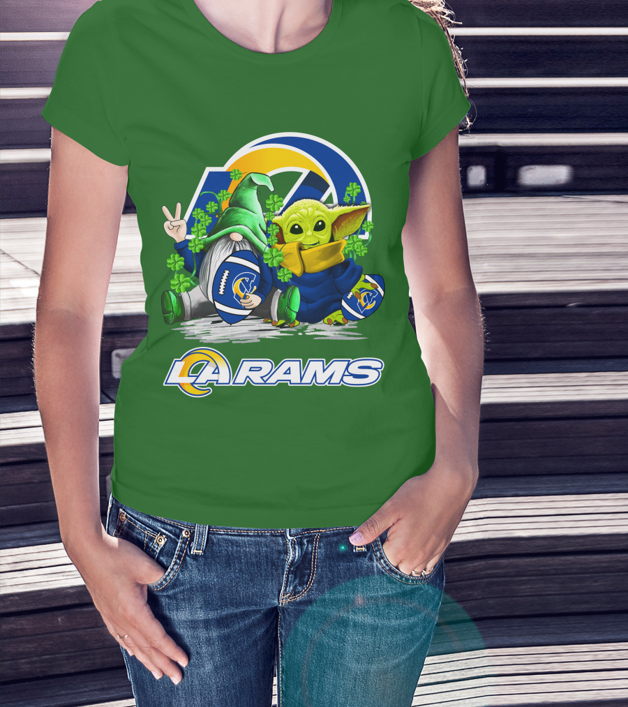 LA Rams Football St. Patrick's Day Gnome And Baby Alien T-Shirt