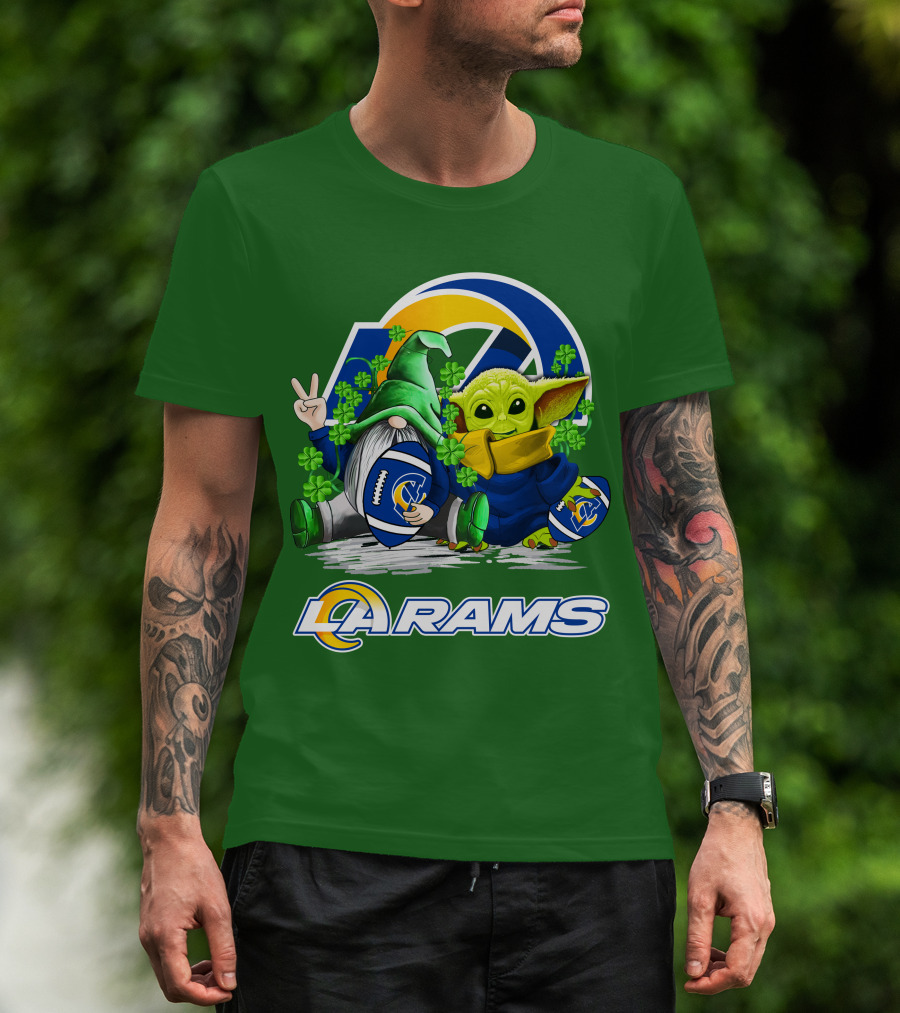LA Rams Football St. Patrick's Day Gnome And Baby Alien T-Shirt