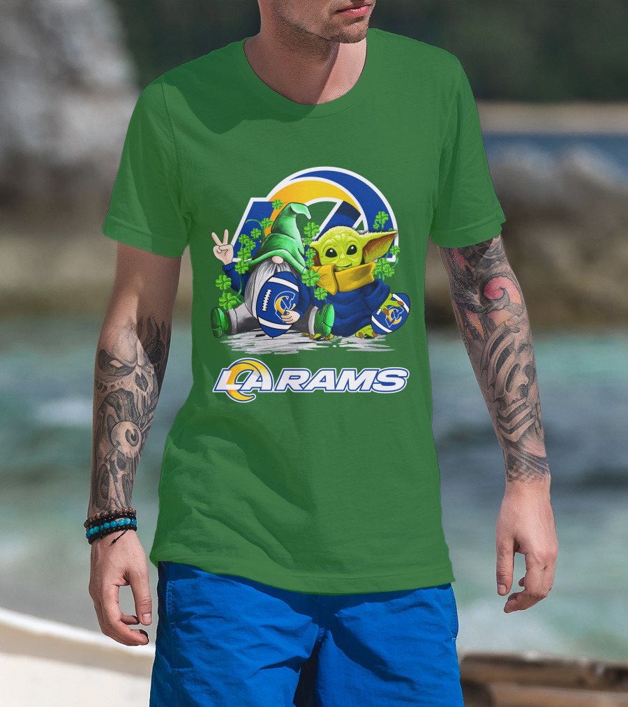 LA Rams Football St. Patrick's Day Gnome And Baby Alien T-Shirt