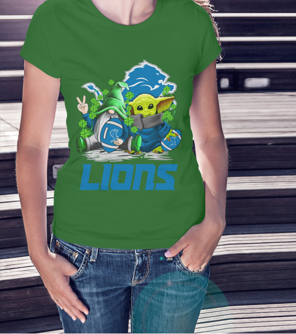Detroit Lions St. Patrick's Day Gnome And Yoda Football T-Shirt