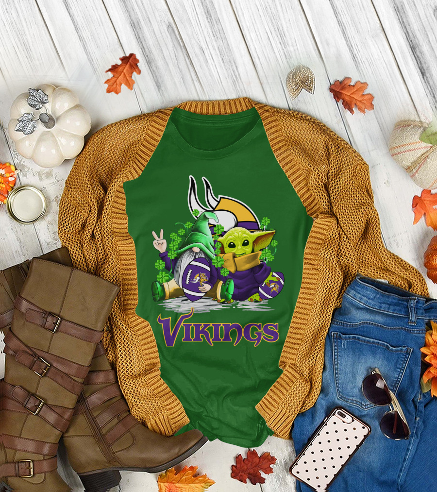 Vikings St. Patrick's Day Gnome and Green Alien with Football T-Shirt