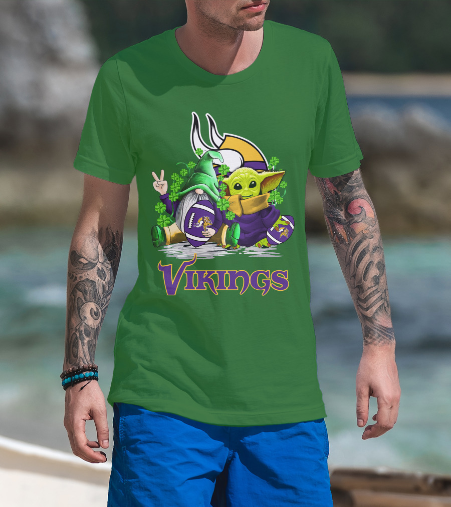 Vikings St. Patrick's Day Gnome And Green Alien With Football T-Shirt