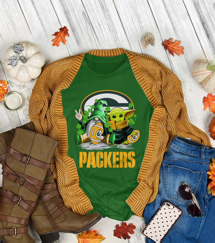 Green Bay Packers Shamrock Gnome and Alien Football St. Patrick's Day T-Shirt