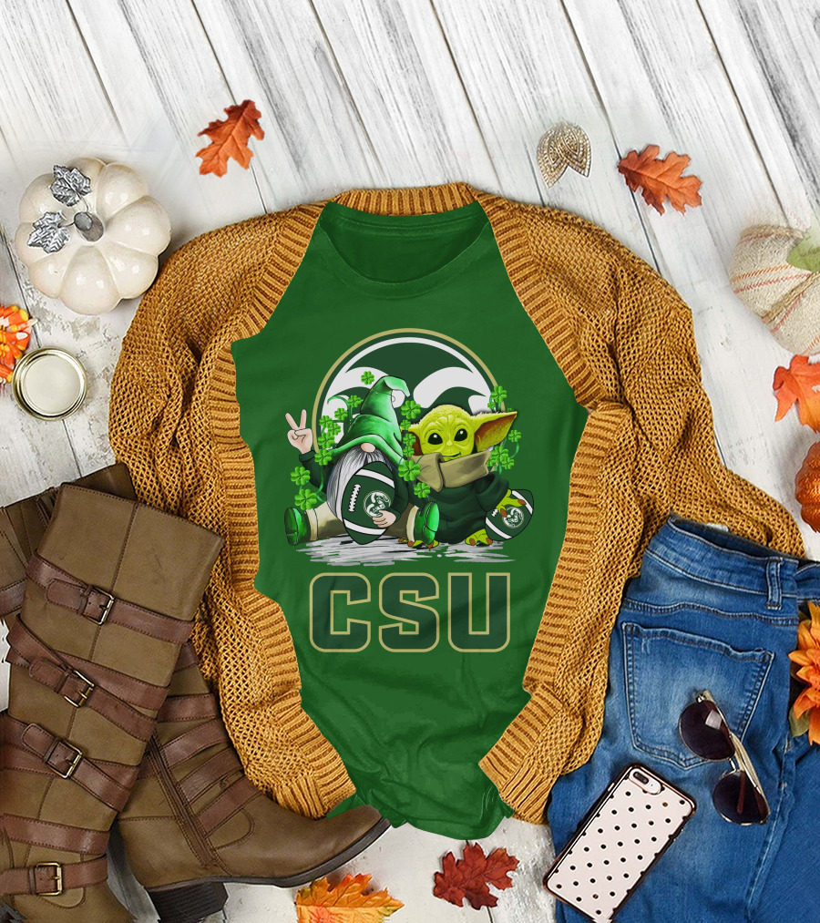 CSU Gnome and Baby Alien with Shamrocks for Colorado State Rams Football Patrick’s Day T-Shirt