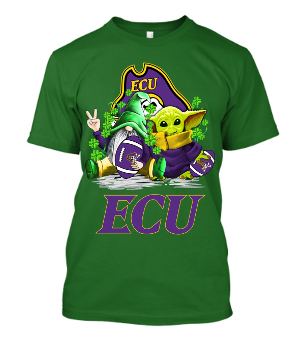 ECU East Carolina Pirates Football St. Patrick's Day Celebration With Gnome And Baby Alien T-Shirt