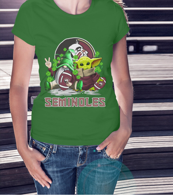 Florida State Seminoles Football Happy Patrick's Day Cute Green Baby Yoda Gnome T-Shirt