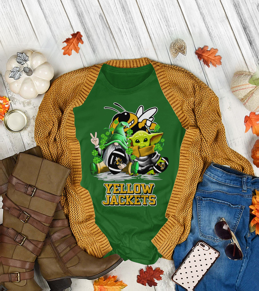 Georgia Tech Yellow Jackets St. Patrick’s Day Football Gnome and Green Baby Character T-Shirt