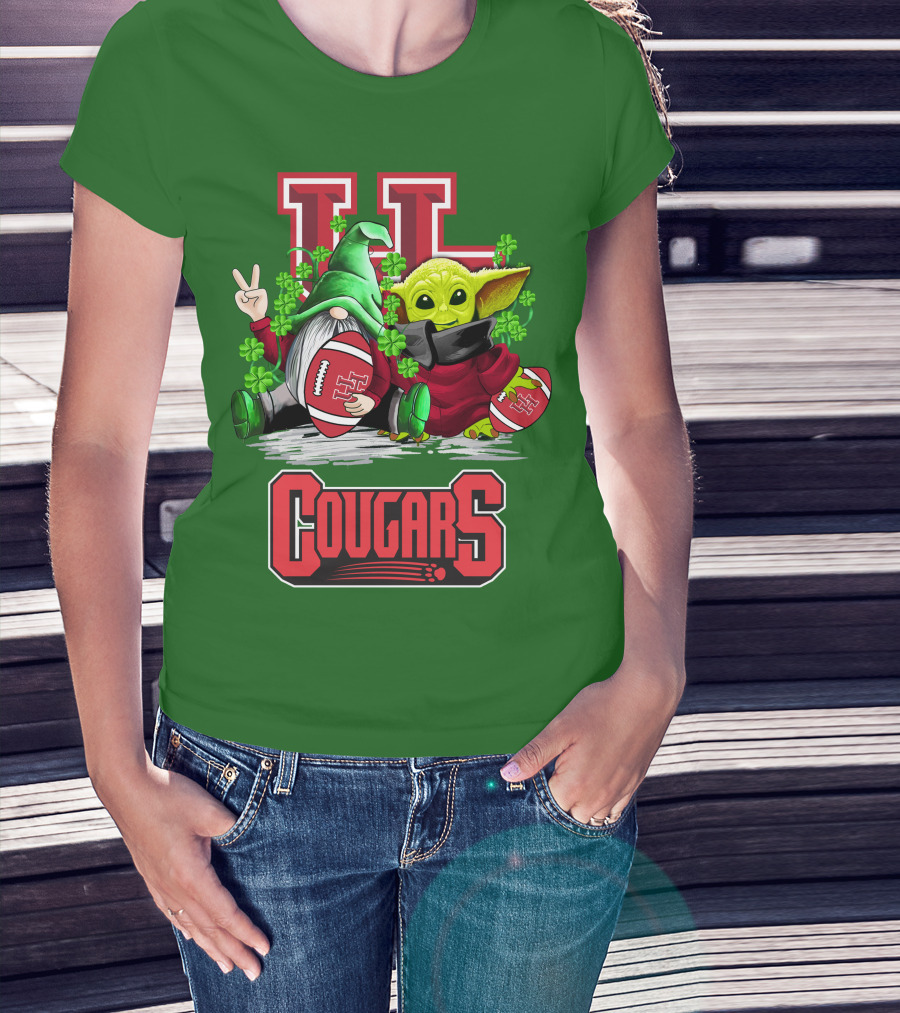 Houston Cougars St. Patrick's Day Football With Gnome And Green Character T-Shirt